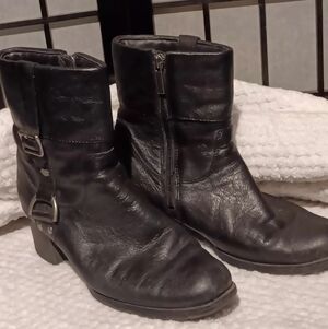 Harley Davidson Black Leather Ankle Boots Size 8